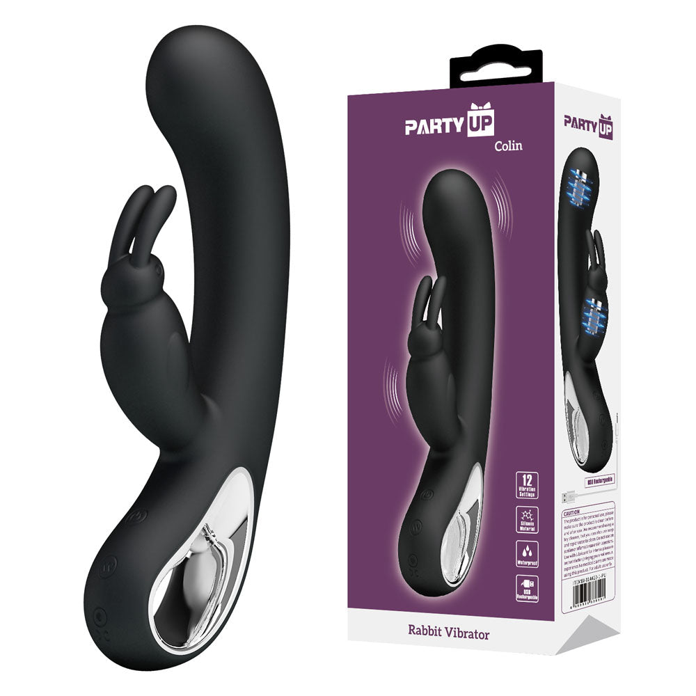Party Up COLIN Rabbit Vibe - Black - Black 21 cm USB Rechargeable Rabbit Vibrator Party Up