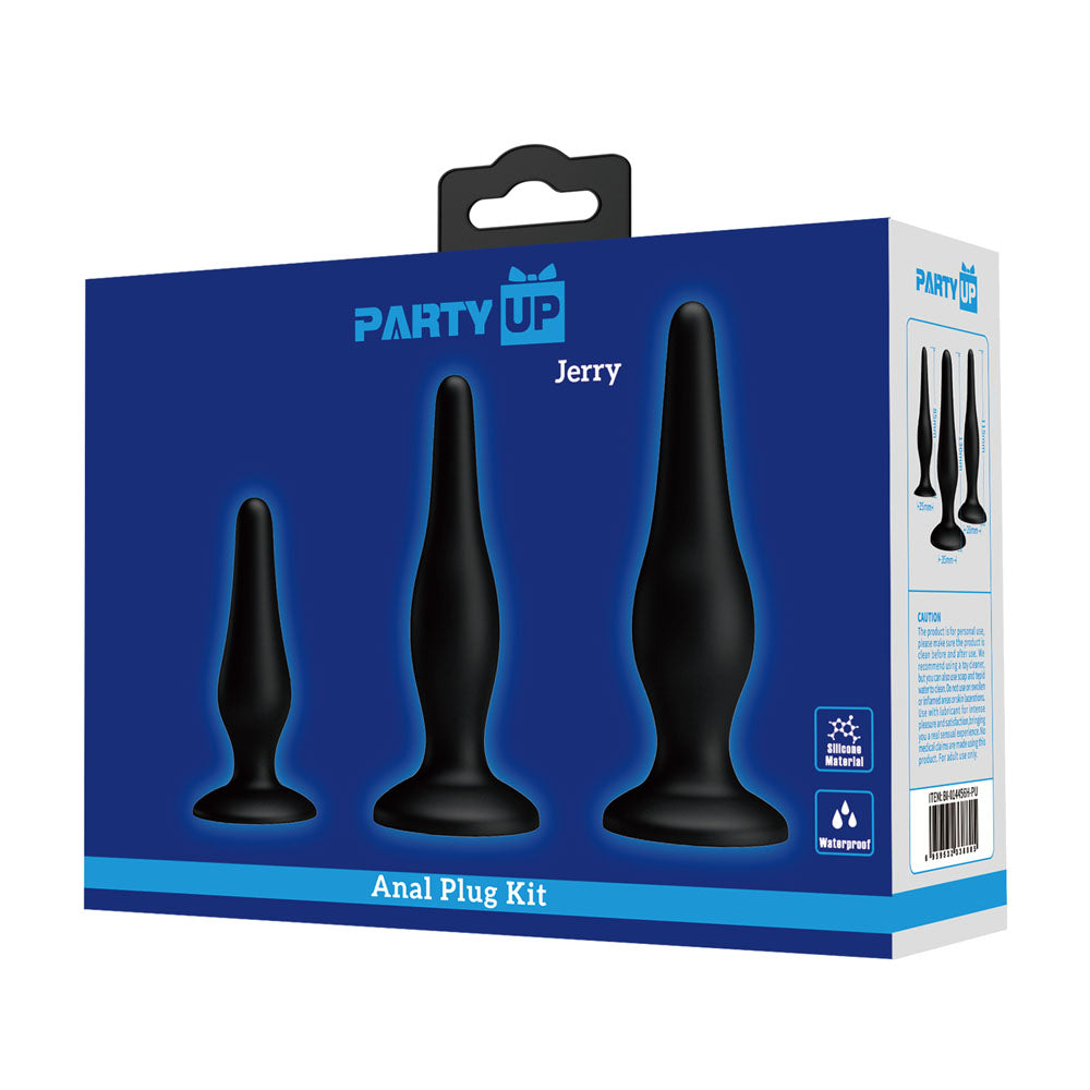 Party Up JERRY Butt Plug Set - Black Butt Plugs - Set of 3 Sizes Party Up