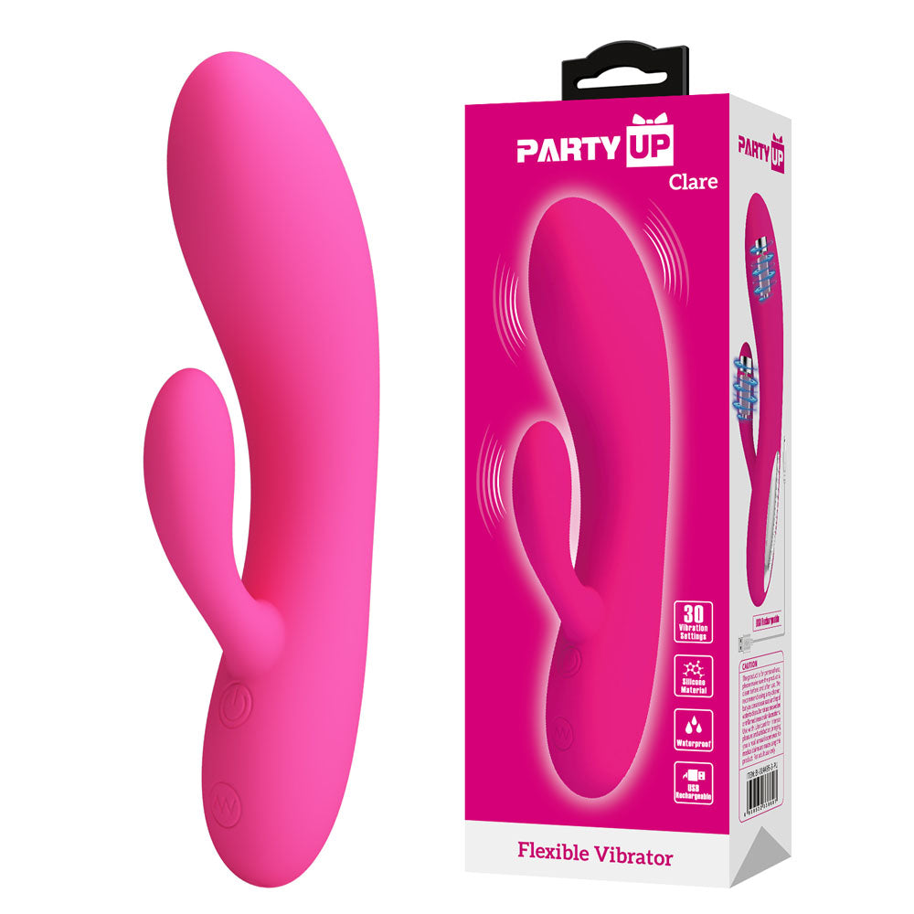 Party Up CLARE Flexible Vibe - Pink - Pink 16.9 cm USB Rechargeable Rabbit Vibrator Party Up