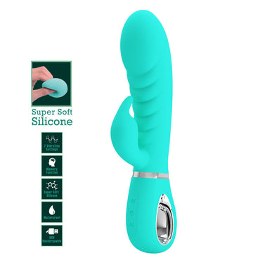 Party Up EDWARD Rabbit Vibe - Teal - Teal 20 cm USB Rechargeable Rabbit Vibrator Party Up