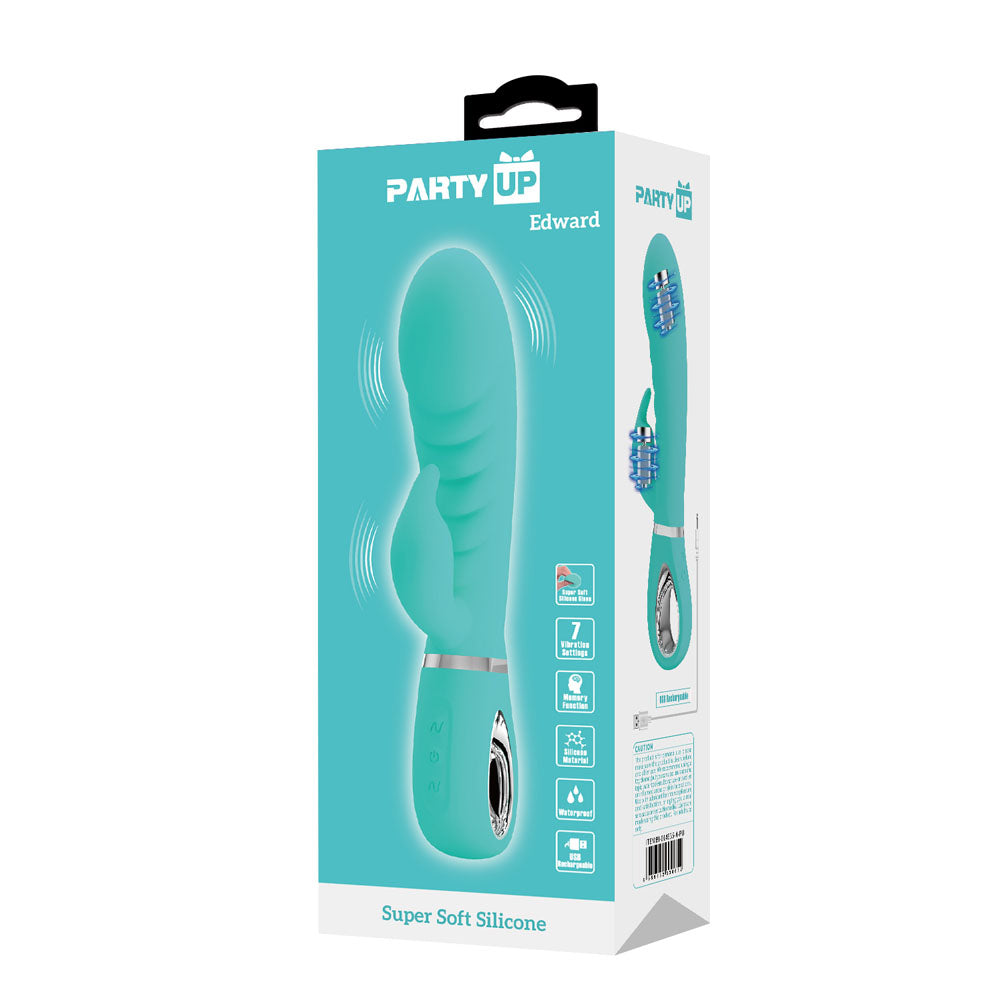 Party Up EDWARD Rabbit Vibe - Teal - Teal 20 cm USB Rechargeable Rabbit Vibrator Party Up