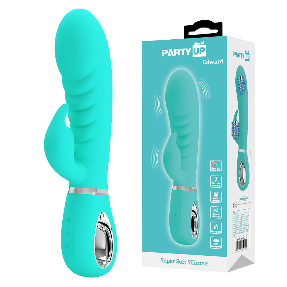 Party Up EDWARD Rabbit Vibe - Teal - Teal 20 cm USB Rechargeable Rabbit Vibrator Party Up