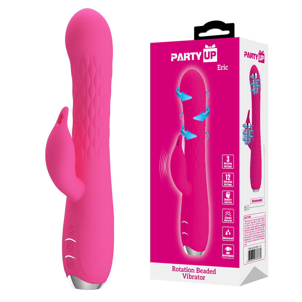 Party Up ERIC Rotating Beads Vibrator - Pink - Pink 20.5 cm USB Rechargeable Rabbit Vibrator with Rotating Bead Shaft Party Up