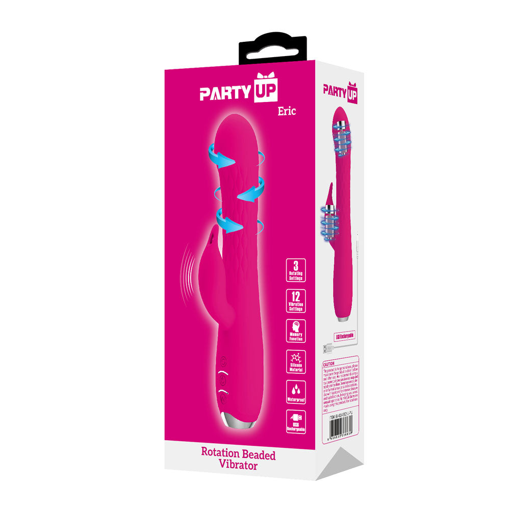 Party Up ERIC Rotating Beads Vibrator - Pink - Pink 20.5 cm USB Rechargeable Rabbit Vibrator with Rotating Bead Shaft Party Up