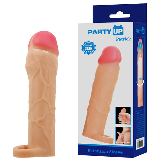Party Up PATRICK 2 Inch Extender Sleeve - Flesh 2 Inch Penis Extender Sleeve with Ball Strap Flesh - Club X