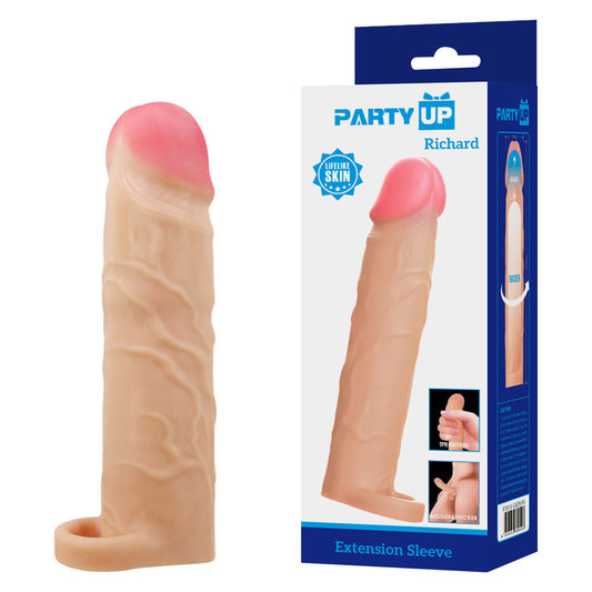 Party Up RICHARD 3 Inch Extender Sleeve - Flesh 3 Inch Penis Extender Sleeve with Ball Strap Flesh - Club X