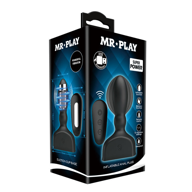 MR PLAY Inflatable Anal Plug - Black USB Rechargeable Inflatable Anal Plug with Wireless Remote Baile