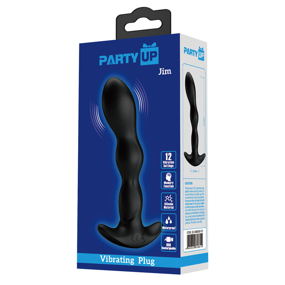 Party Up JIM Vibrating Plug - Black 14.5 cm USB Rechargeable Vibrating Butt Plug Party Up
