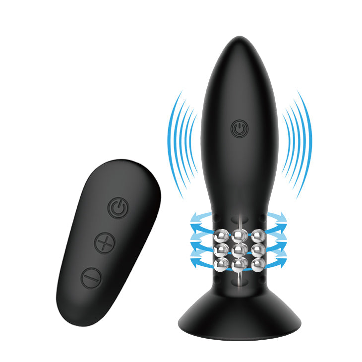 MR PLAY Rotation Beads Anal Plug - Black USB Rechargeable Beaded Butt Plug with Wireless Remote Baile
