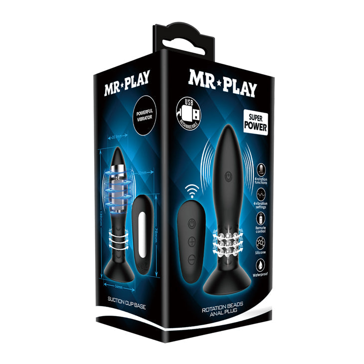 MR PLAY Rotation Beads Anal Plug - Black USB Rechargeable Beaded Butt Plug with Wireless Remote Baile