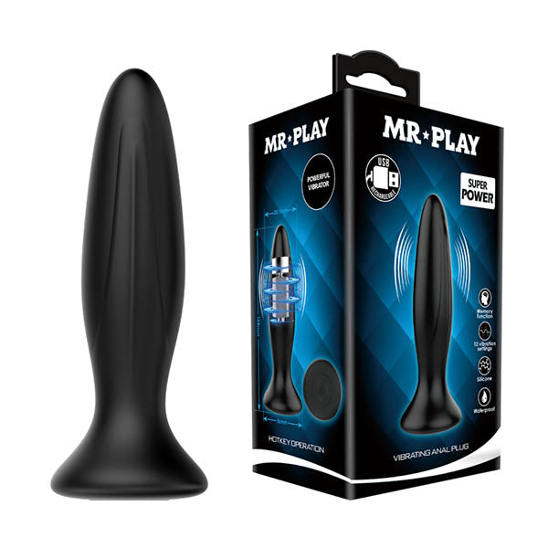 MR PLAY Vibrating Anal Plug - Black 12.8 cm USB Rechargeable Vibrating Butt Plug Baile