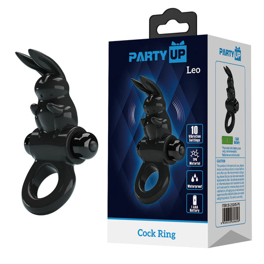 Party Up LEO Vibrating Cock Ring - Black Vibrating Cock Ring Black - Club X