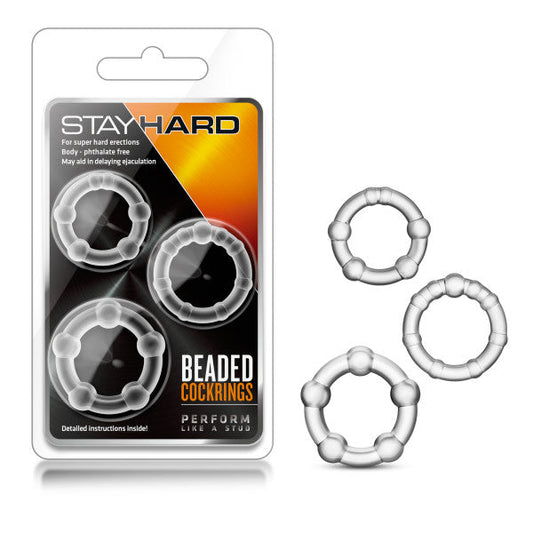 Stay Hard Beaded Cockrings - Clear Cock Rings - Set of 3 Sizes Blush Novelties