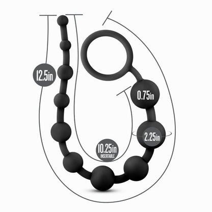 Anal Adventures Platinum 10 Anal Beads - Black - Black 31.7 cm Anal Beads Blush Novelties