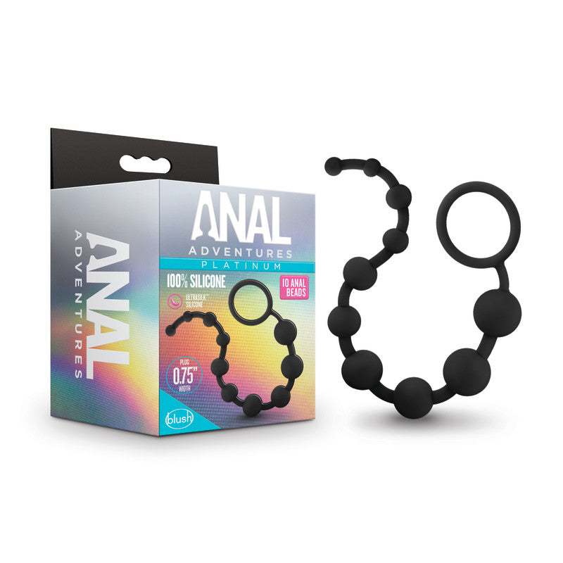 Anal Adventures Platinum 10 Anal Beads - Black - Black 31.7 cm Anal Beads Blush Novelties