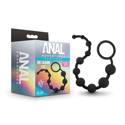 Anal Adventures Platinum 10 Anal Beads - Black - Black 31.7 cm Anal Beads Blush Novelties