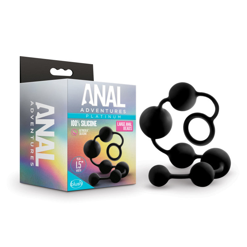Anal Adventures Platinum Silicone Large Anal Beads - Black 40 cm Large Anal Beads Blush Novelties