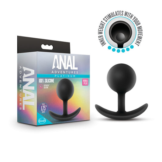 Anal Adventures Platinum Vibra Plug - Black - Black 8.9 cm Butt Plug with Internal Weight Black - Club X
