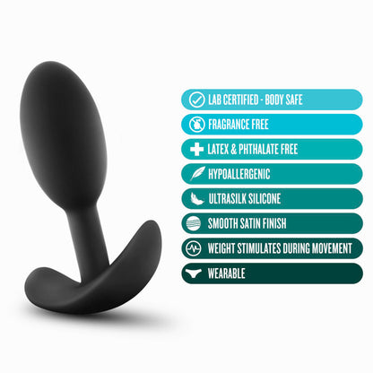 Anal Adventures Platinum Vibra Slim Plug - Black 8.9 cm Small Butt Plug with Internal Ball Blush Novelties