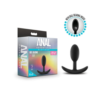 Anal Adventures Platinum Vibra Slim Plug - Black 8.9 cm Small Butt Plug with Internal Ball Blush Novelties