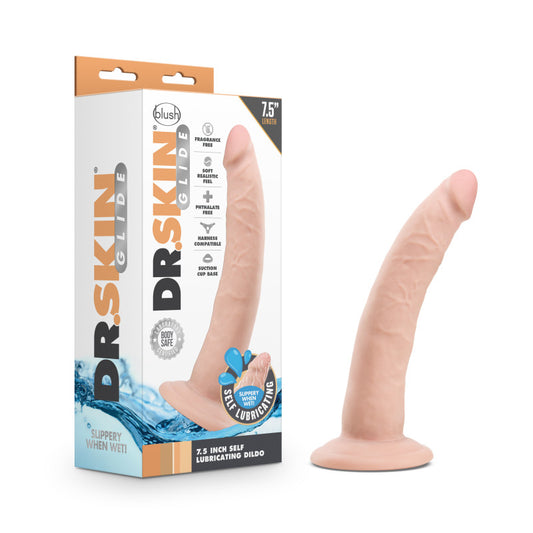 Dr. Skin Glide 7.5 Inch Self Lubricating Dildo - Flesh 19 cm Dong Flesh - Club X
