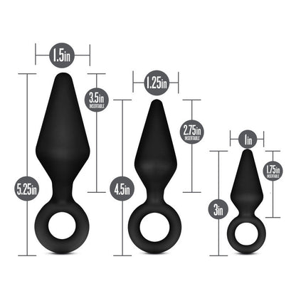 Anal Adventures Platinum Loop Plug Kit - Black Butt Plugs - Set of 3 Sizes blush