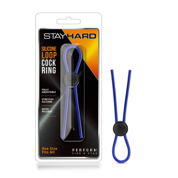 Stay Hard - Silicone Loop Cock Ring - Blue Adjustable Lasso Cock Ring Blush Novelties