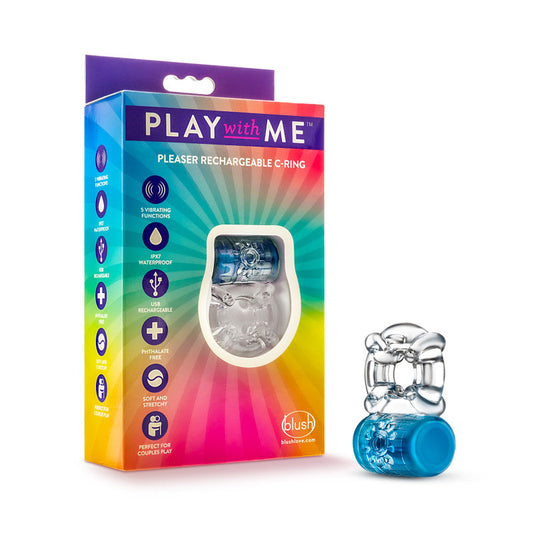Play With Me Pleaser Rechargeable C-Ring - Blue - Blue Rechargeable Cock Ring Blush Novelties