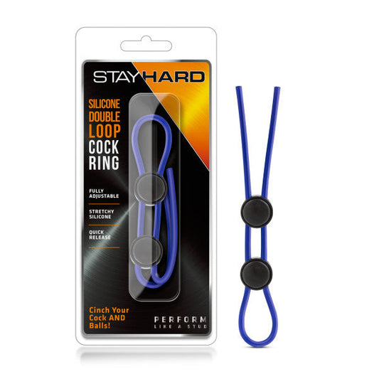 Stay Hard - Silicone Double Loop Cock Ring - Blue Adjustable Lasso Cock Ring Blush Novelties