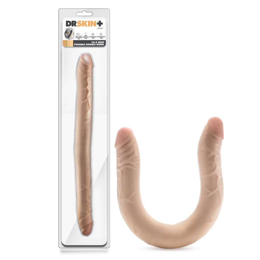Blush Dr Skin Plus 16.5 inch Posable Double Dong flesh double-ended dong - ClubX Australia