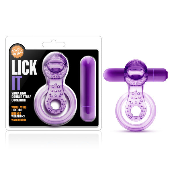 Play With Me - Lick It - Purple Vibrating Cock & Ball Rings Blush Novelties
