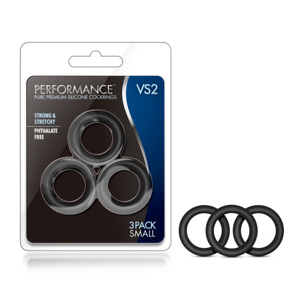 Performance VS2 Pure Premium Silicone Cockrings - Black Small Cock Rings - Set of 3 Blush Novelties