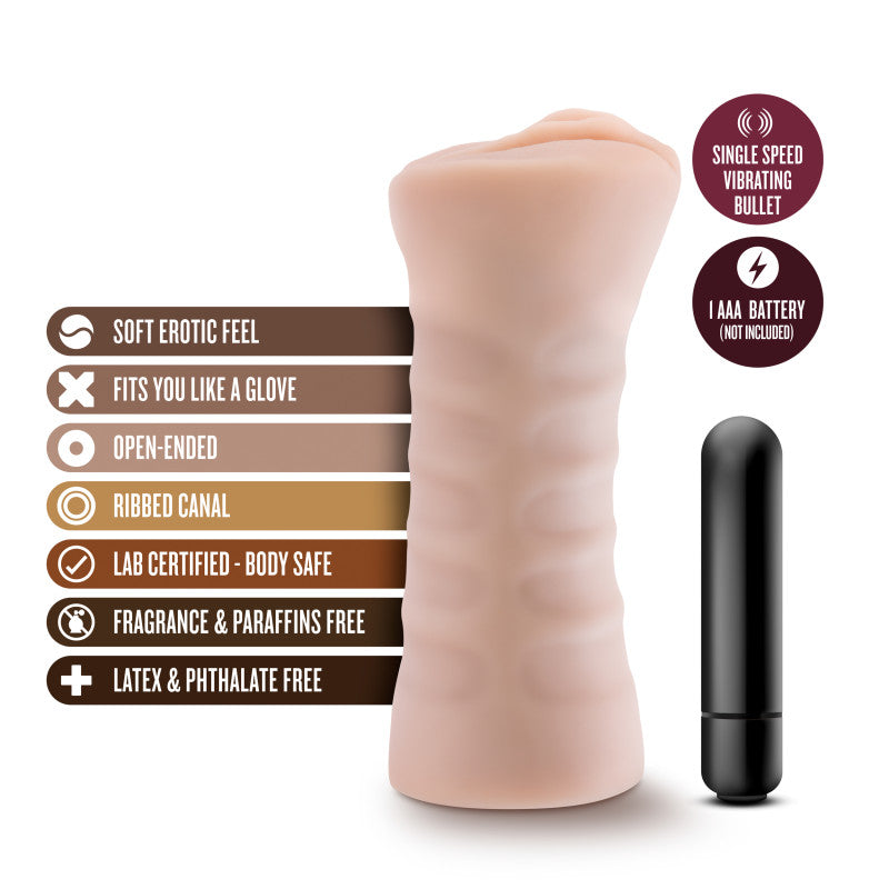 M for Men - Rain - Flesh Vibrating Vagina Stroker Blush