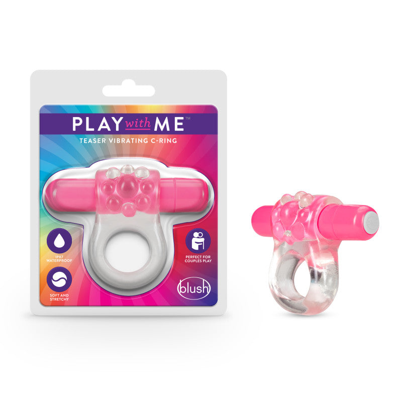 Play With Me Teaser Vibrating C-Ring - Clear/Pink Vibrating Cock Ring Blush Novelties