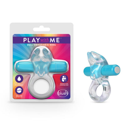 Play With Me Bull Vibrating C-Ring - Clear/Blue Vibrating Cock Ring Blush Novelties