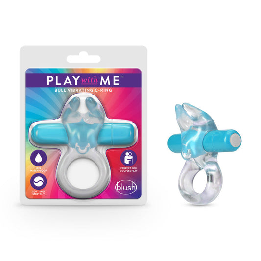 Play With Me Bull Vibrating C-Ring - Clear/Blue Vibrating Cock Ring Blush Novelties