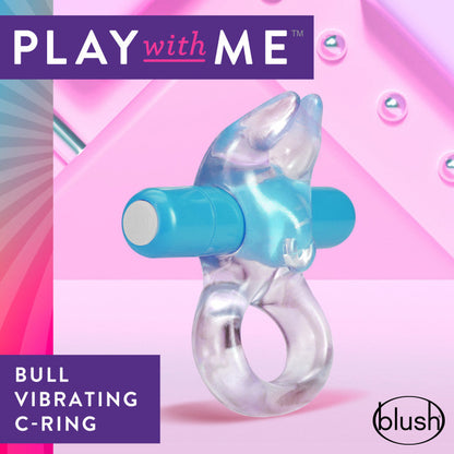 Play With Me Bull Vibrating C-Ring - Clear/Blue Vibrating Cock Ring Blush Novelties