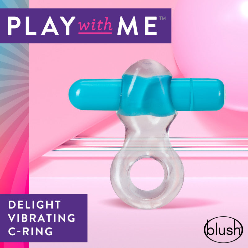 Play With Me Delight Vibrating C-Ring - Clear/Blue Vibrating Cock Ring Blush Novelties