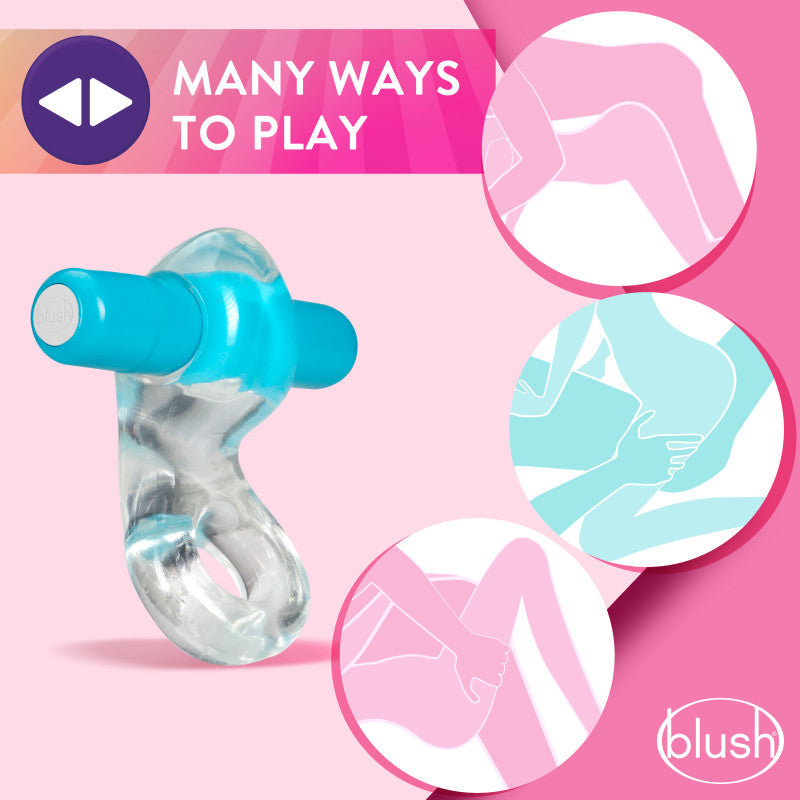 Play With Me Delight Vibrating C-Ring - Clear/Blue Vibrating Cock Ring Blush Novelties