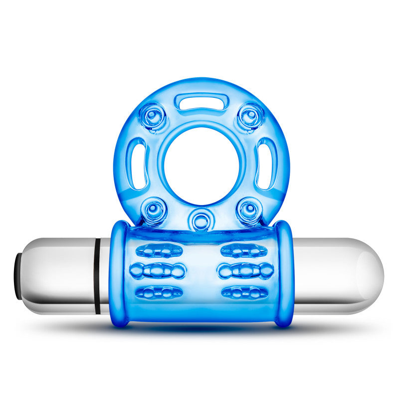 Stay Hard 10-Function Vibrating Bull Ring - Blue Vibrating Cock Ring Blush