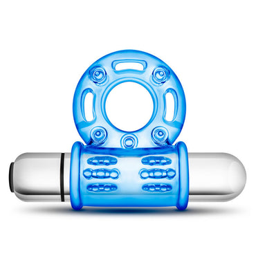 Stay Hard 10-Function Vibrating Bull Ring - Blue Vibrating Cock Ring Blush