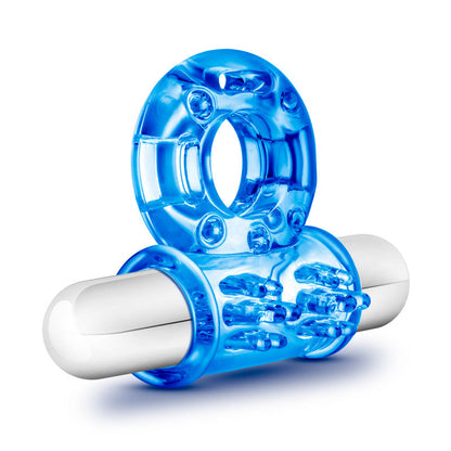 Stay Hard 10-Function Vibrating Bull Ring - Blue Vibrating Cock Ring Blush