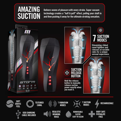 M For Men - Storm - USB Rechargeable Milking & Vibrating Auto Stroker Blush Novelties