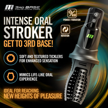 M For Men - 3rd Base - Black USB Rechargeable Vibrating & Rotating Auto Stroker Blush Novelties