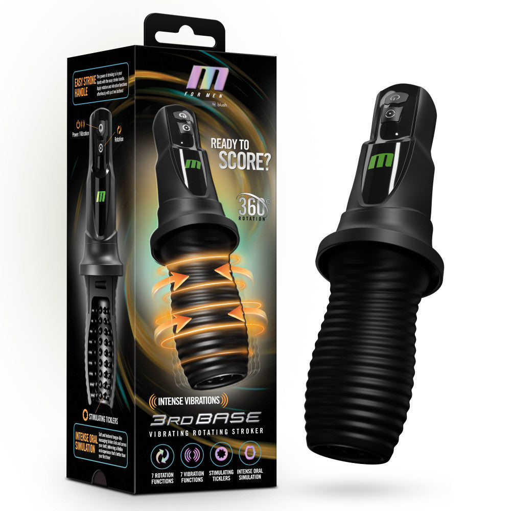M For Men - 3rd Base - Black USB Rechargeable Vibrating & Rotating Auto Stroker Blush Novelties