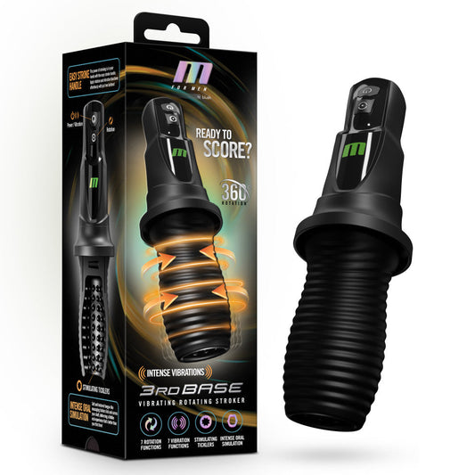 M For Men - 3rd Base - Black USB Rechargeable Vibrating & Rotating Auto Stroker Blush Novelties