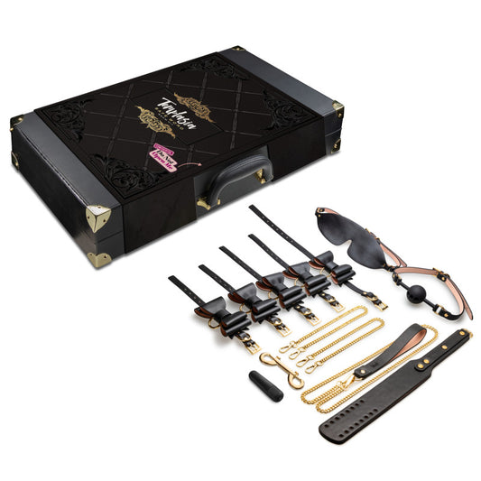 Temptasia Safe Word Bondage Kit with Suitcase - 9 Piece Bondage Set Black - Club X