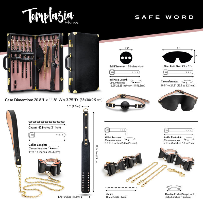 Temptasia Safe Word Bondage Kit with Suitcase - 9 Piece Bondage Set Blush Novelties
