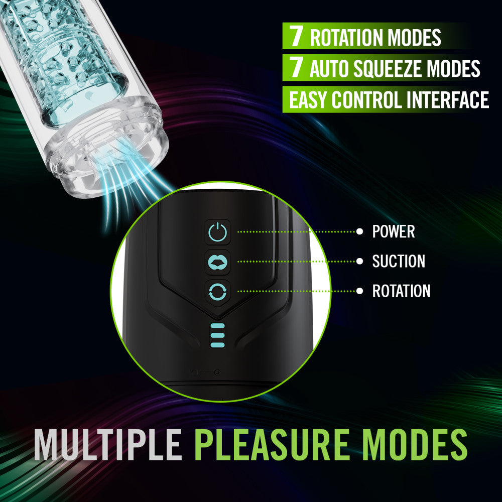 M For Men - Whirlwind Pro - Clear USB Rechargeable Rotating & Sucking Auto Stroker Blush Novelties