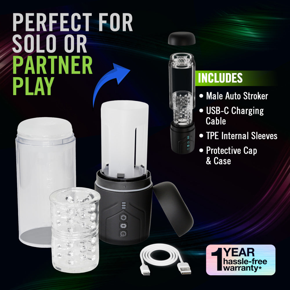 M For Men - Whirlwind Pro - Clear USB Rechargeable Rotating & Sucking Auto Stroker Blush Novelties